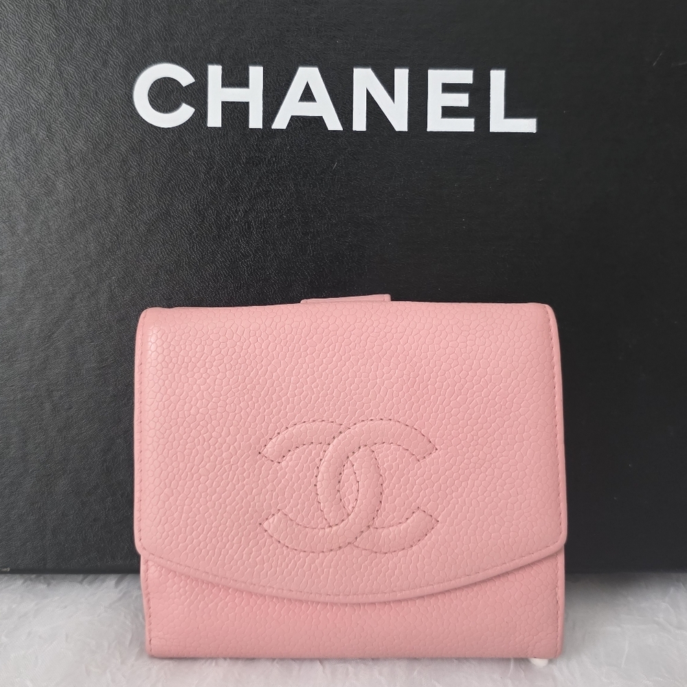 Auth Chanel Caviar Pink Bifold Wallet